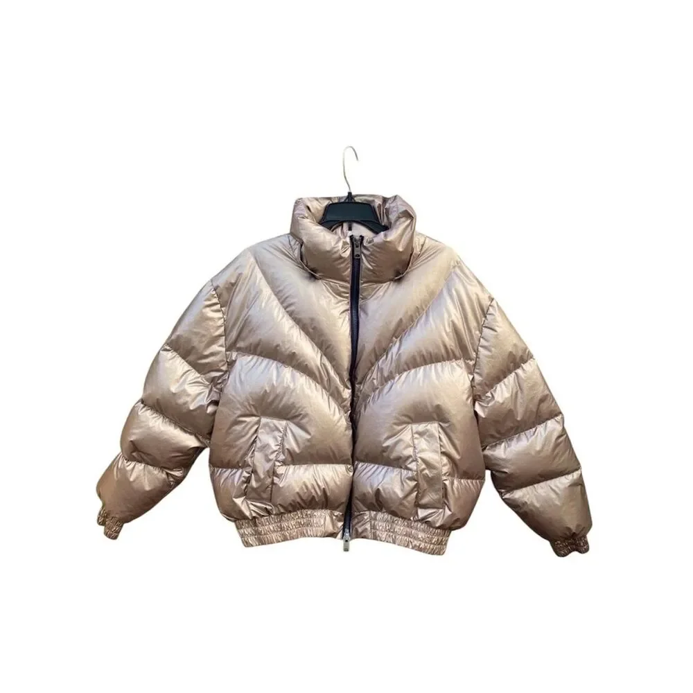 All Saints Rose Gold Mika Metallic Winter Ski/Snow Puffer Coat/Jacket. Size 10